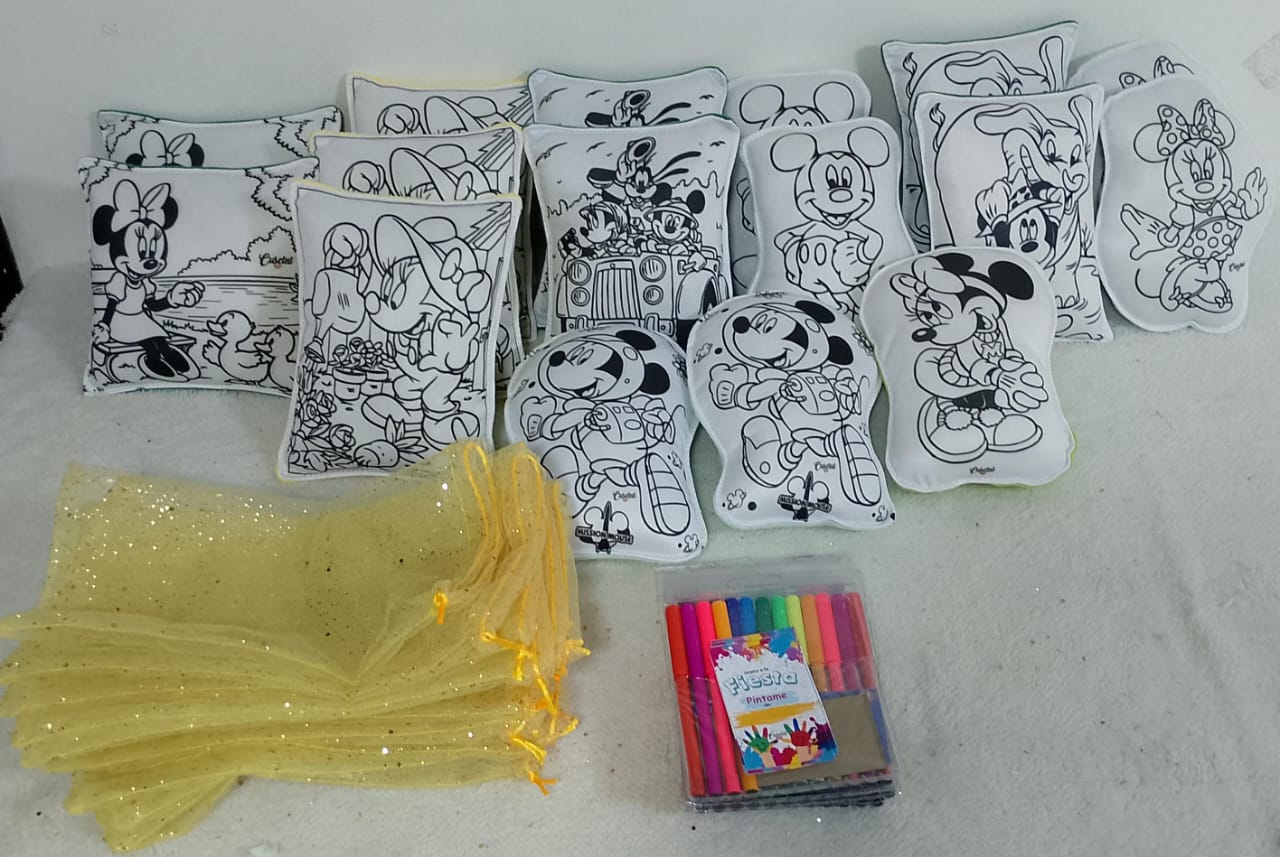 Kit cojin para pintar + 4 plumones + bolsita tull dorada + tarjetica para marcar