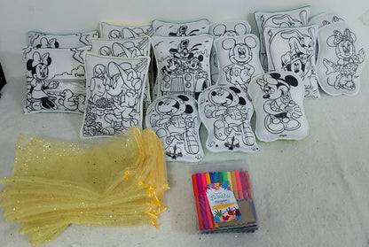 Kit cojin para pintar + 4 plumones + bolsita tull dorada + tarjetica para marcar