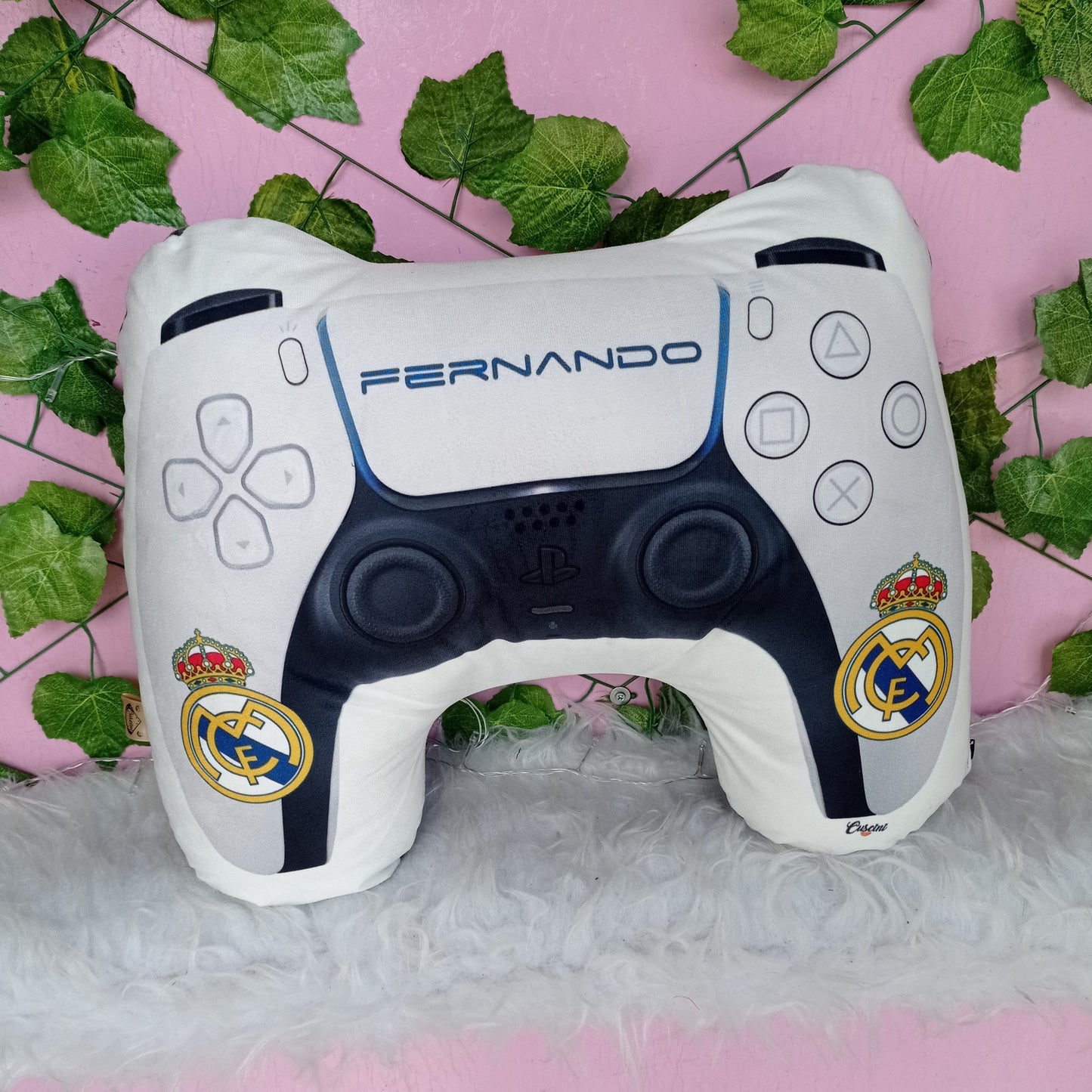 Cojin gamer Forma Control Video juegos play 5 blanco real Madrid