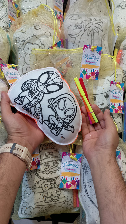 Kit cojin para pintar + 4 plumones + bolsita tull dorada + tarjetica para marcar