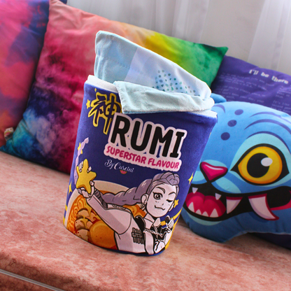 Cobija Guerreras Kpop + Empaque tipo Ramen + Cojín Gato Azul Derpy Tiger Guerreras Kpop