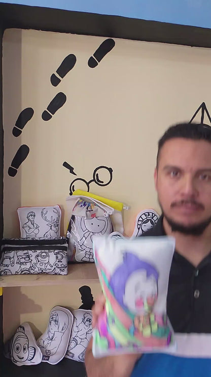 Kit cojin para pintar + 4 plumones + bolsita tull dorada + tarjetica para marcar